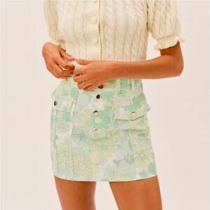For Love & Lemons Skirt Peyton Mini NWT Mint Green Floral Boho M Pastel Prairie